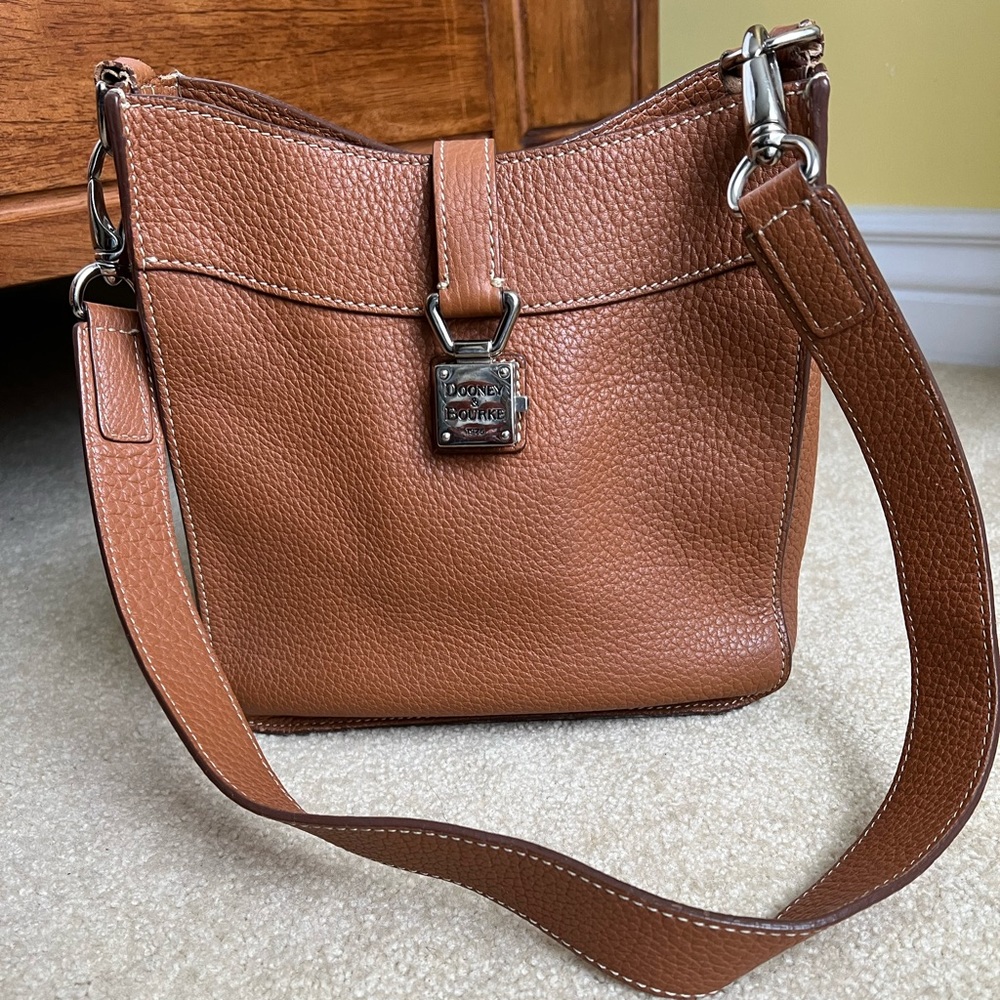 Dooney & Bourke pebbled camel leather square bag purse